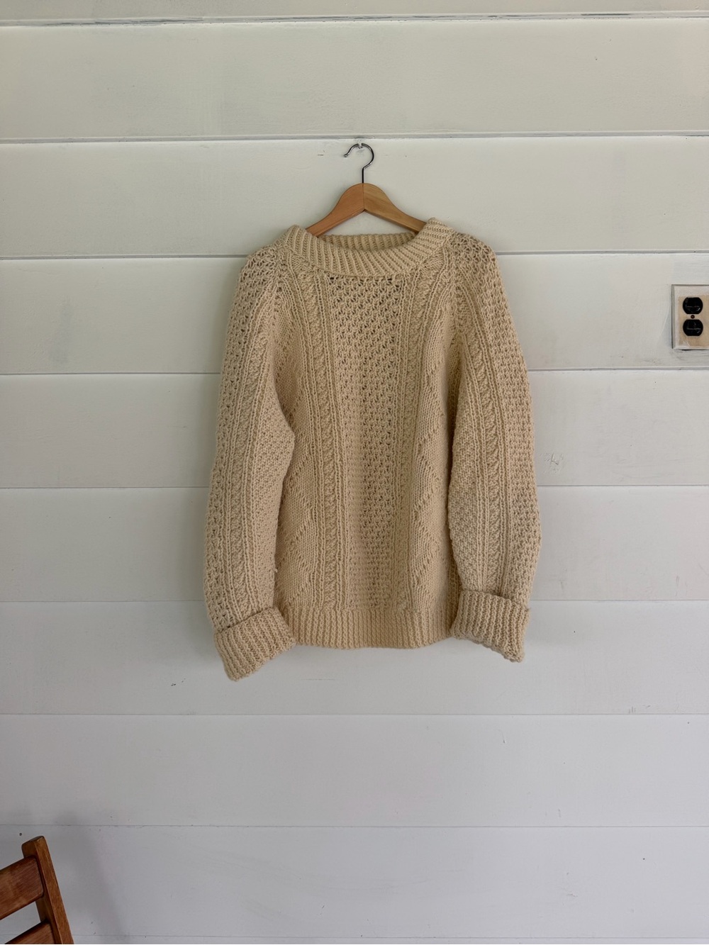 Vintage Cream Cable Knit Crewneck Sweater